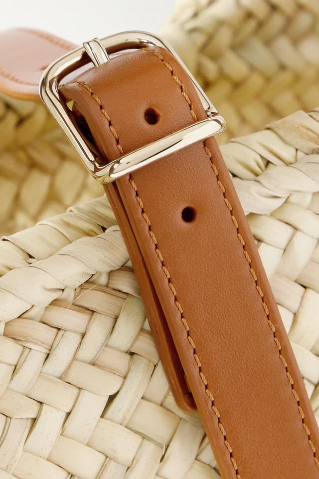 Sense leather-trimmed raffia tote