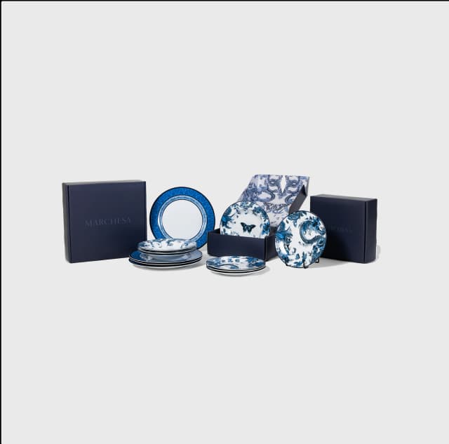Marchesa Monarcha Porcelain 12-Piece Dinnerware Set, Blue