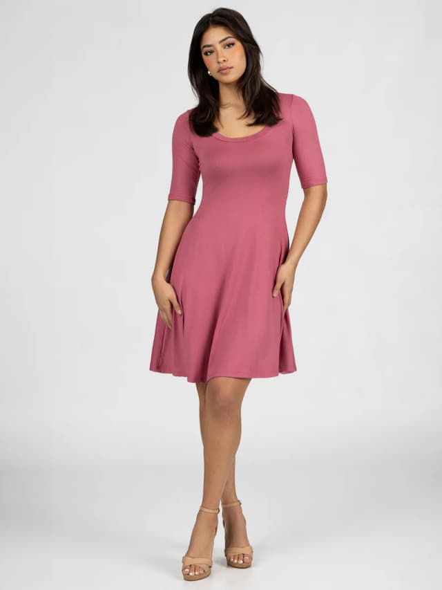 A-Line Knee Length Dress Elbow Length Sleeves