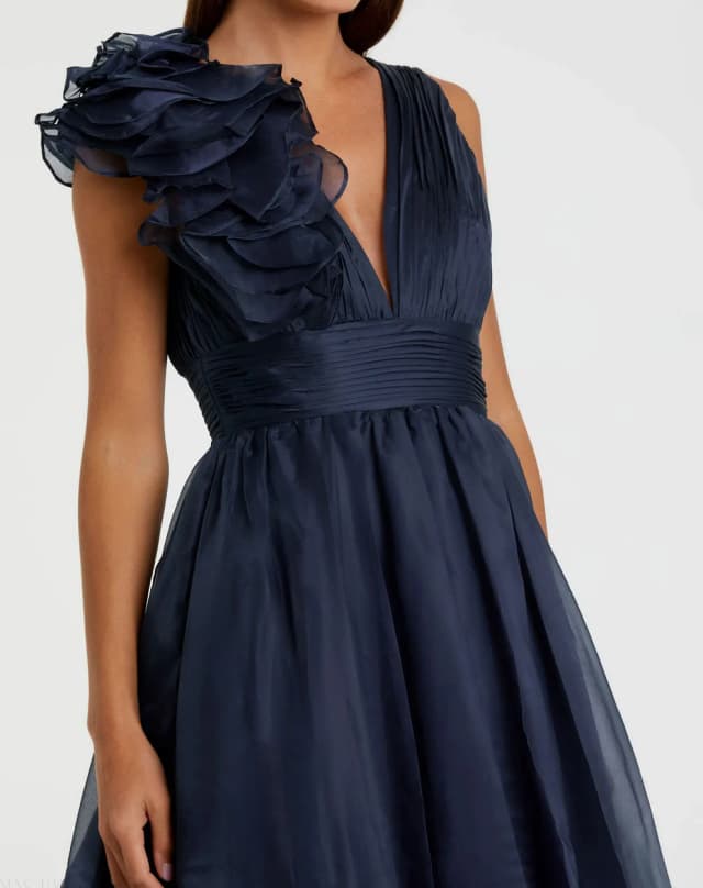 Navy Sleeveless Chiffon A-Line Tea Length Cocktail Dress