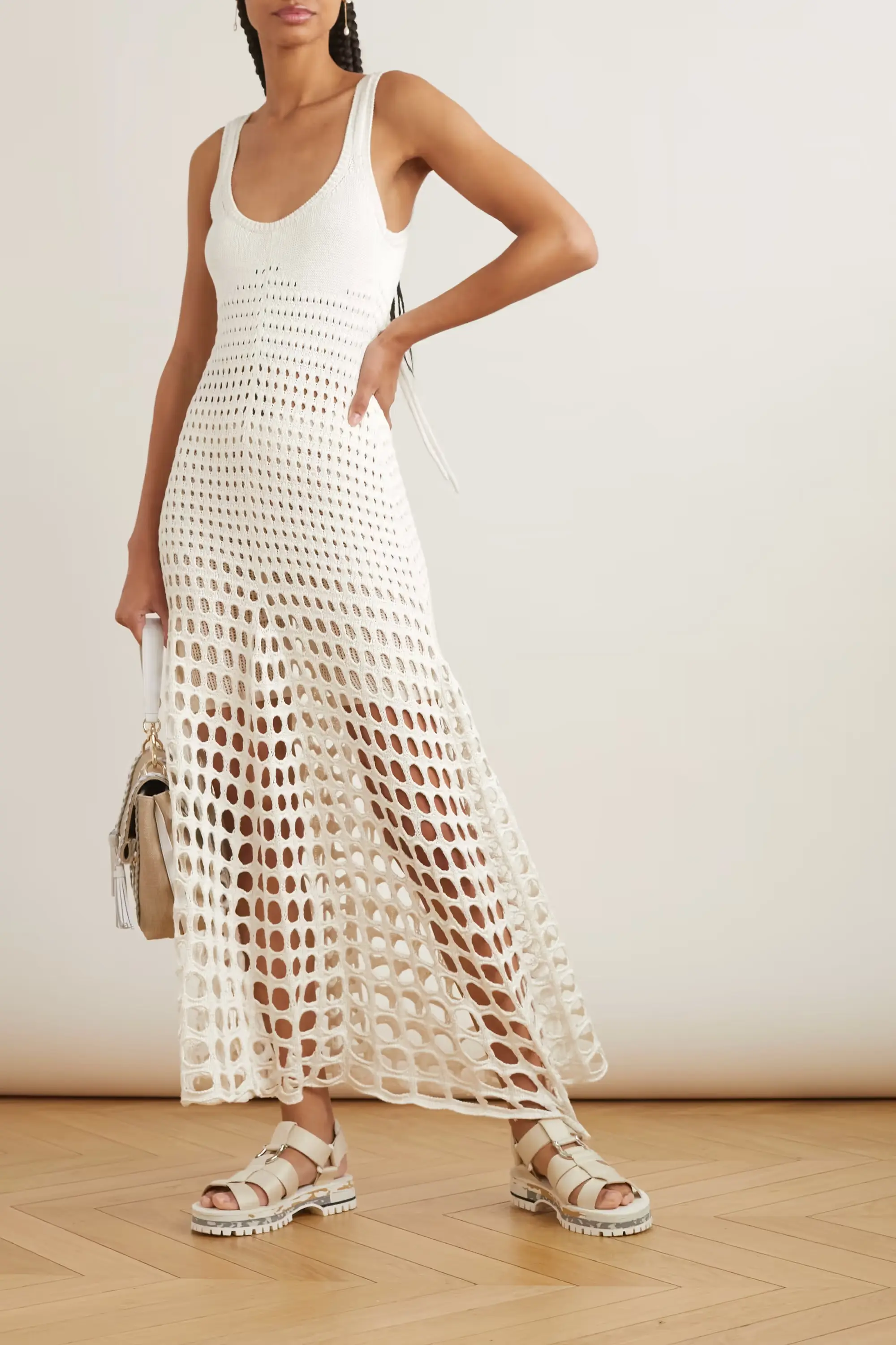 Crocheted silk maxi dress