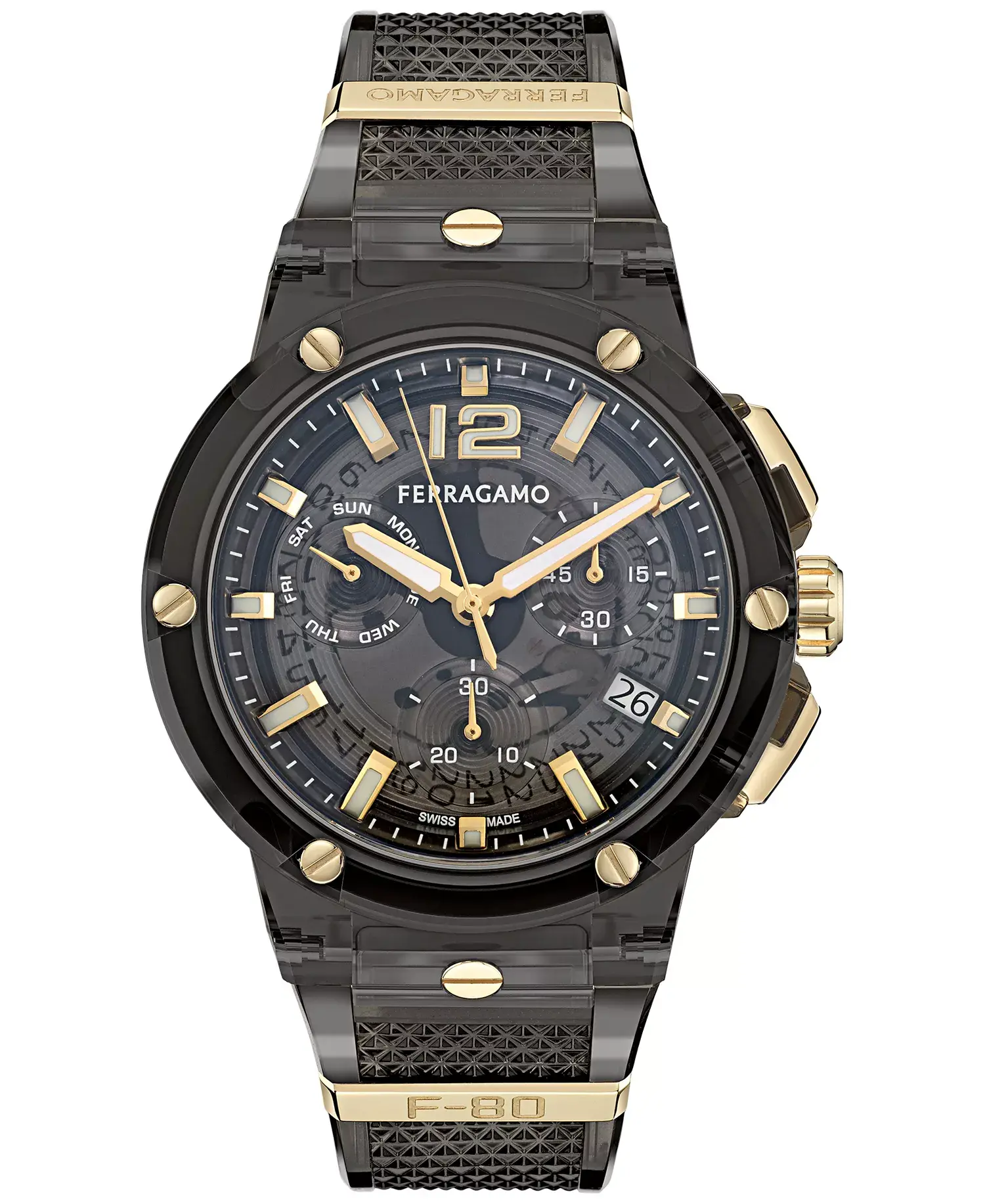 Men's Swiss Chronograph F-80 Translucent Black Polyurethane Strap Watch 44mm
