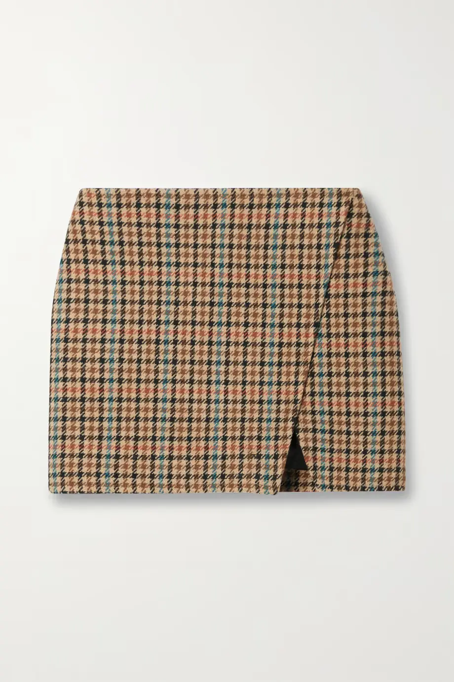 Rylee wrap-effect houndstooth wool-blend mini skirt